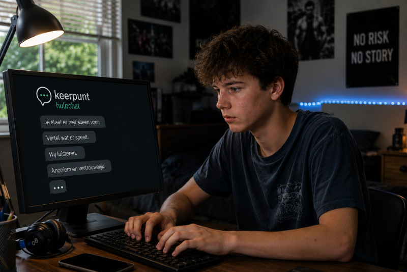 Jongen achter laptop